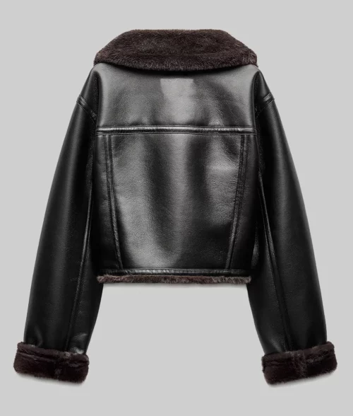 Ashley Benson Black Leather Fur Jacket - Ashley Benson Black Leather Fur Jacket - Back View