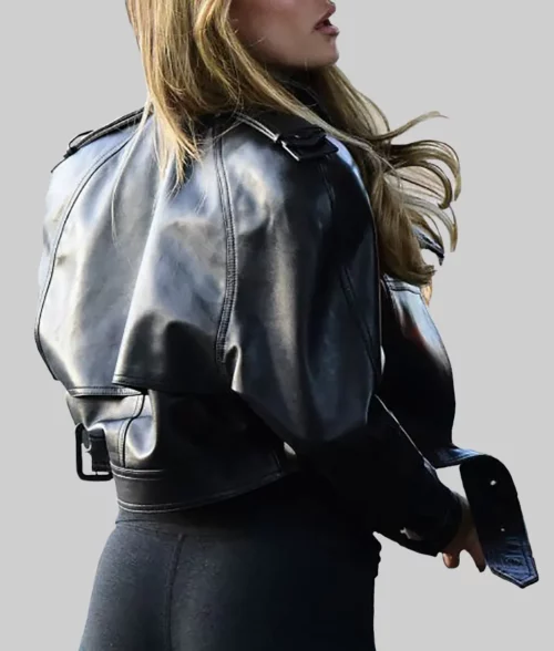 Brooks Nader Black Cropped Leather Jacket - Brooks Nader Black Cropped Leather Jacket - Back View