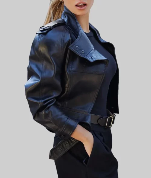 Brooks Nader Black Cropped Leather Jacket - Brooks Nader Black Cropped Leather Jacket - Left View