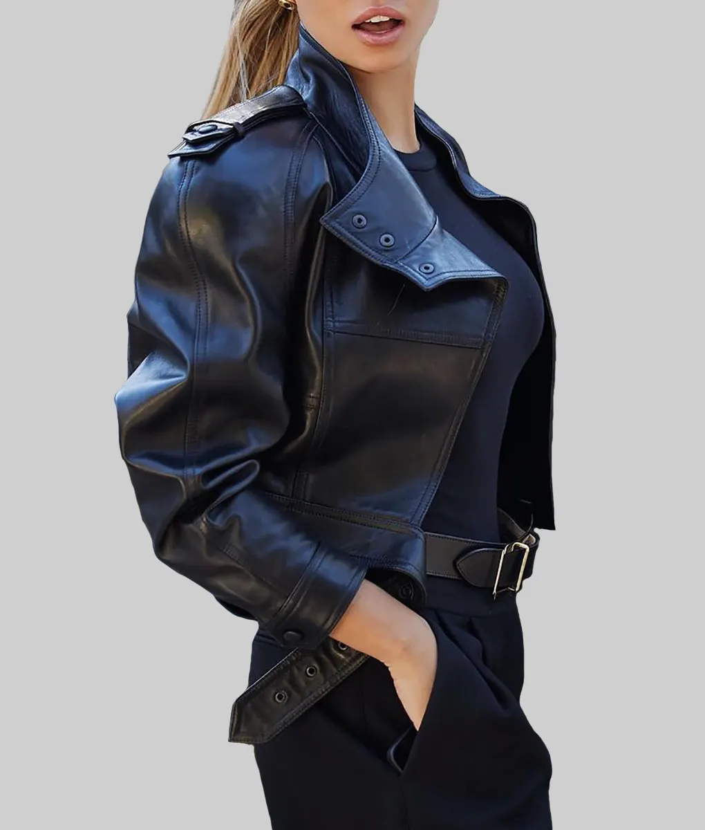 Brooks Nader Black Cropped Leather Jacket | The Leather City