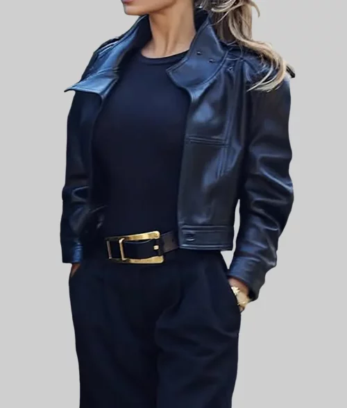 Brooks Nader Black Cropped Leather Jacket - Brooks Nader Black Cropped Leather Jacket - Side View