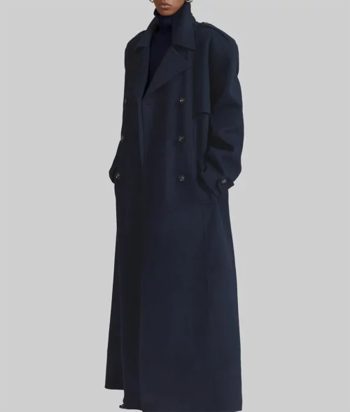 Chiara Ferragni Double Breasted Wool Coat - Chiara Ferragni Navy Blue Double Breasted Wool Coat - Left View