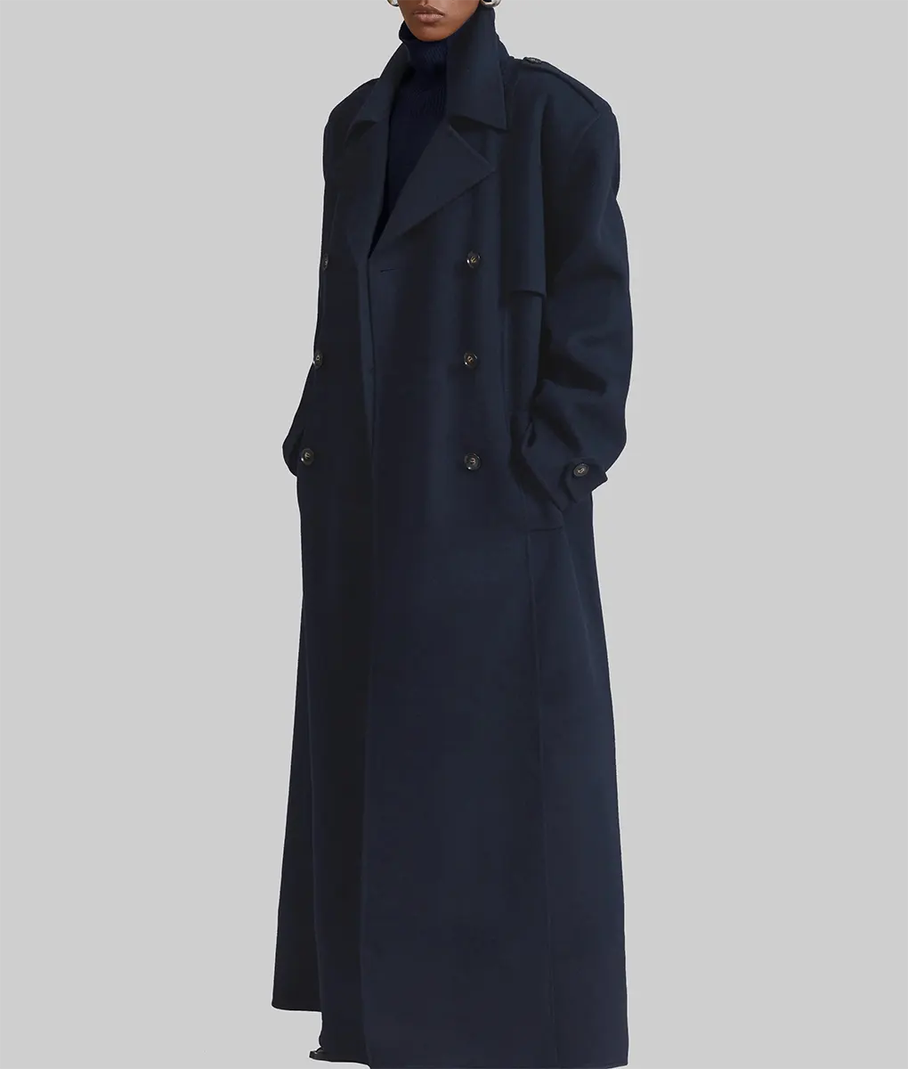 Chiara Ferragni Double Breasted Wool Coat - Chiara Ferragni Navy Blue Double Breasted Wool Coat - Left View