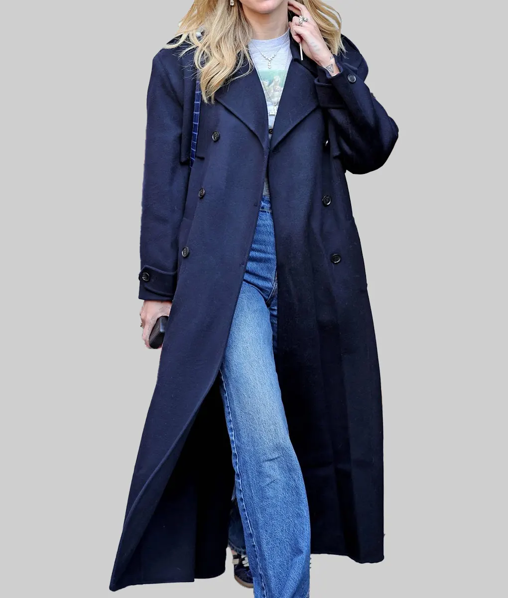 Chiara Ferragni Double Breasted Wool Coat - Chiara Ferragni Navy Blue Double Breasted Wool Coat - Celeb View