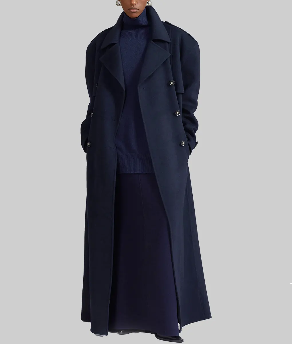 Chiara Ferragni Double Breasted Wool Coat - Chiara Ferragni Navy Blue Double Breasted Wool Coat - Front View