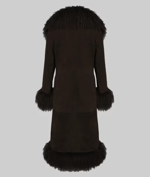 Christina Aguilera Brown Suede Fur Coat - Christina Aguilera Brown Suede Fur Coat - Back View