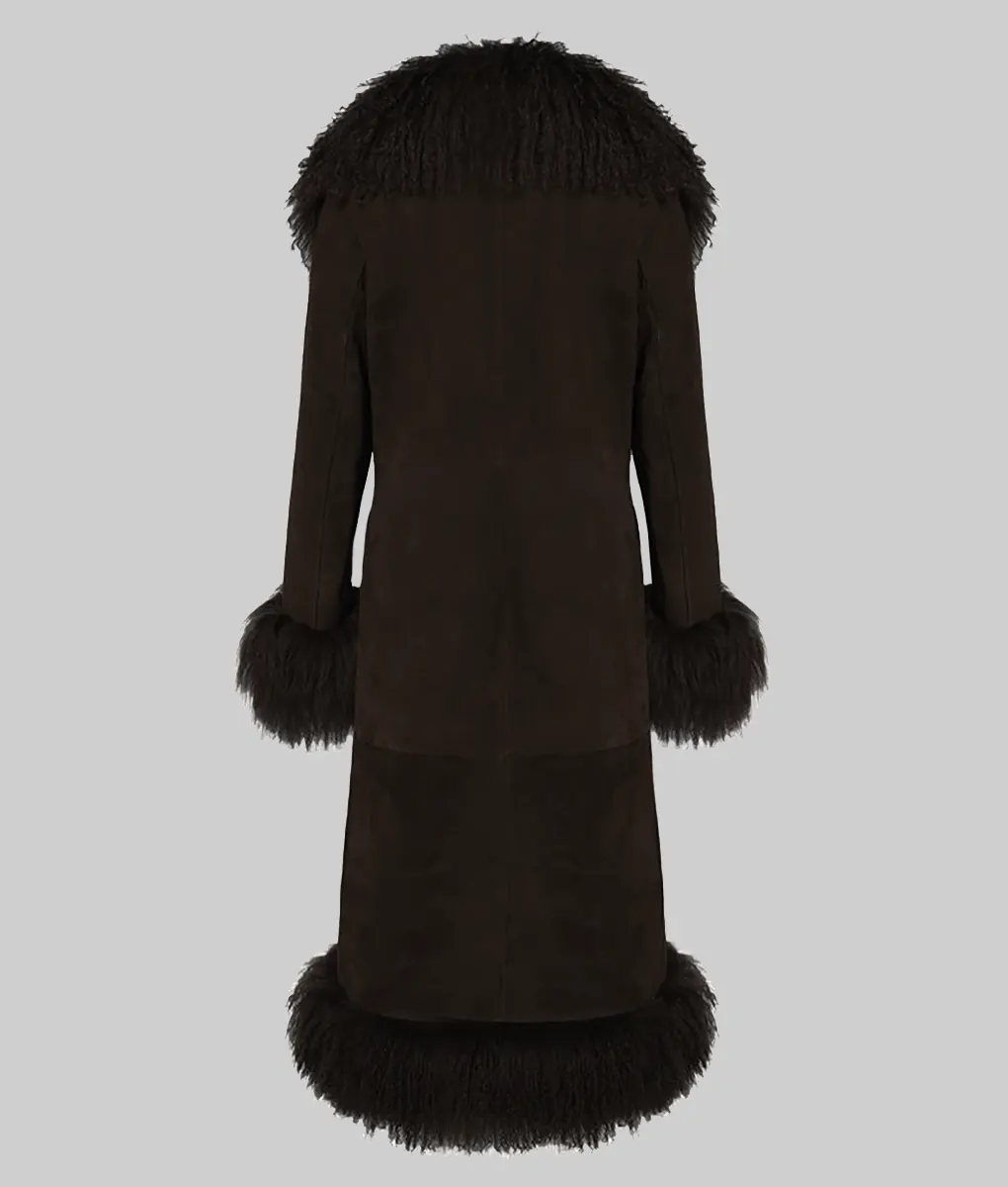 Christina Aguilera Brown Suede Fur Coat - Christina Aguilera Brown Suede Fur Coat - Back View