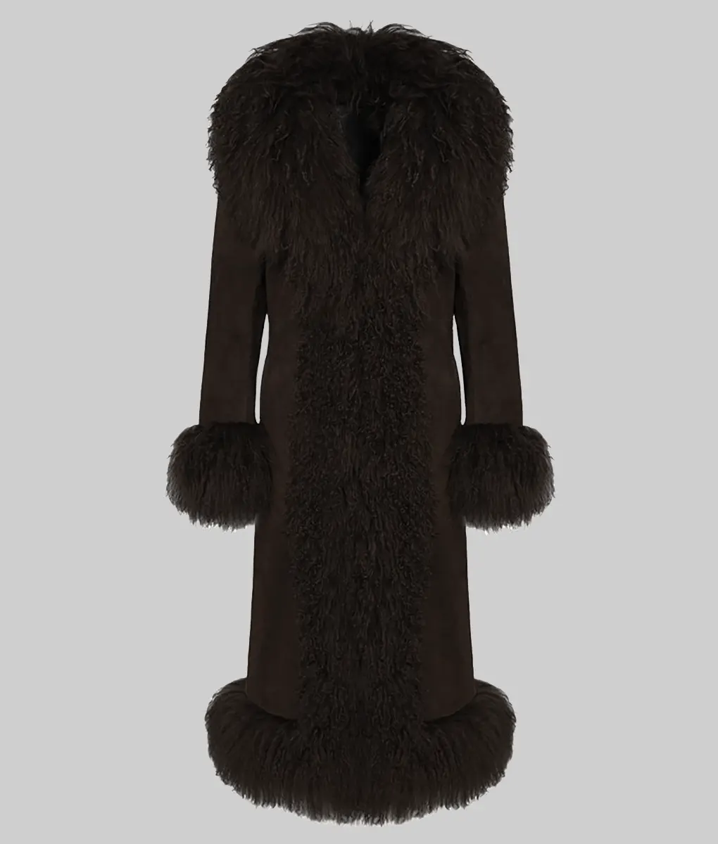 Christina Aguilera Brown Suede Fur Coat - Christina Aguilera Brown Suede Fur Coat - Front View