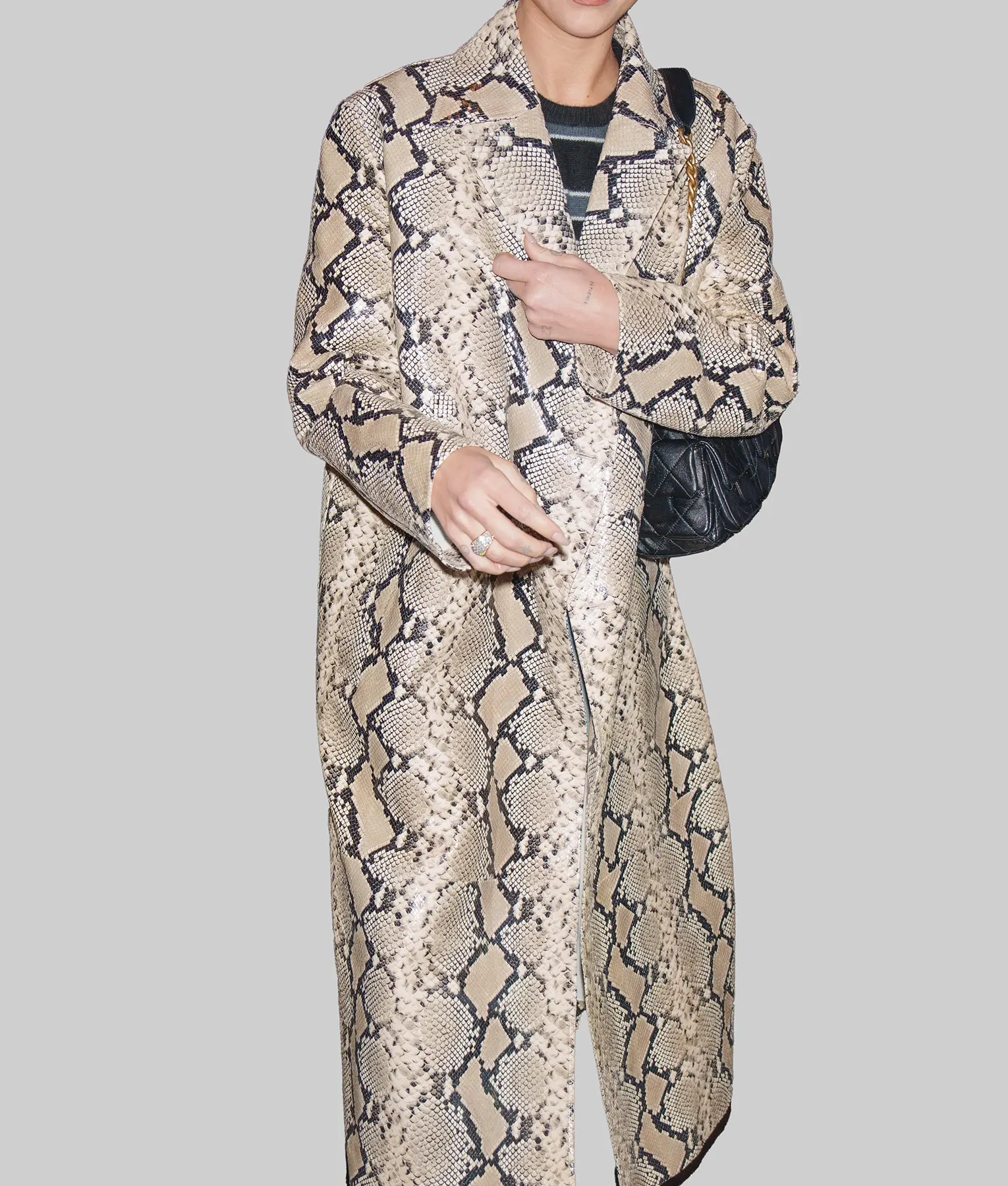 Dua Lipa Snake Skin Pattern Leather Coat - Dua Lipa Snake Skin Pattern Leather Coat - Celebrity View