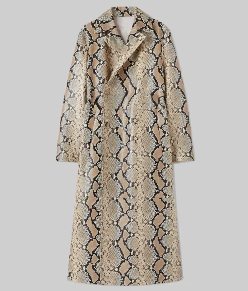 Dua Lipa Snake Skin Pattern Leather Coat - Dua Lipa Snake Skin Pattern Leather Coat - Front View