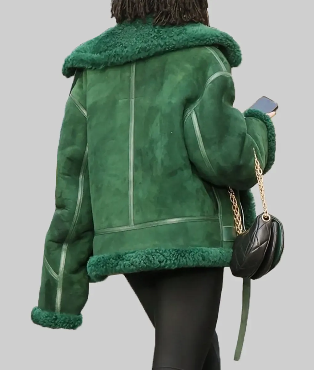Jodie Turner B3 Suede Bomber Jacket - Jodie Turner B3 Suede Leather Bomber Jacket - Back View