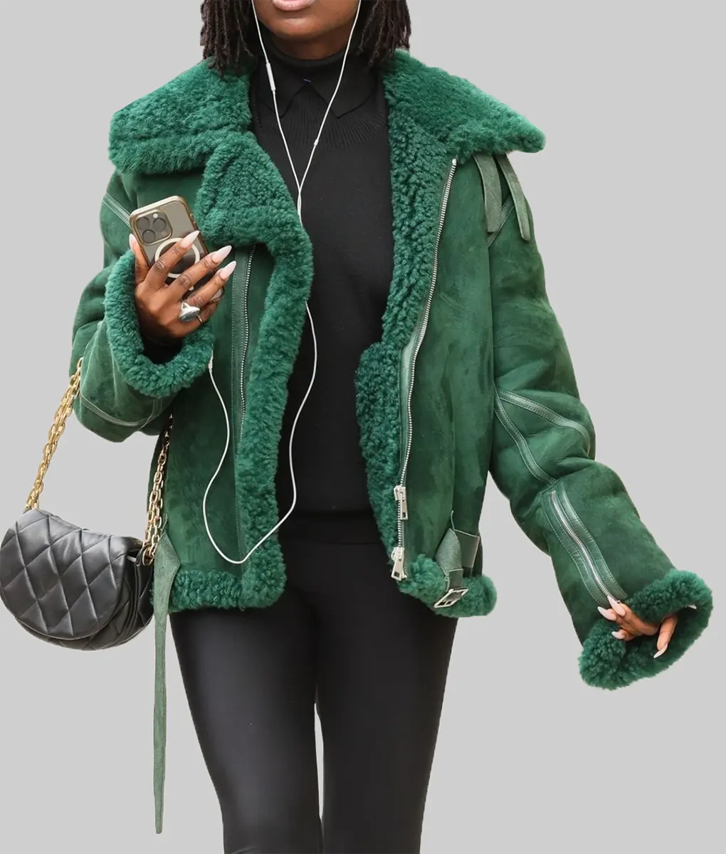 Jodie Turner B3 Suede Bomber Jacket - Jodie Turner B3 Suede Leather Bomber Jacket - Front View