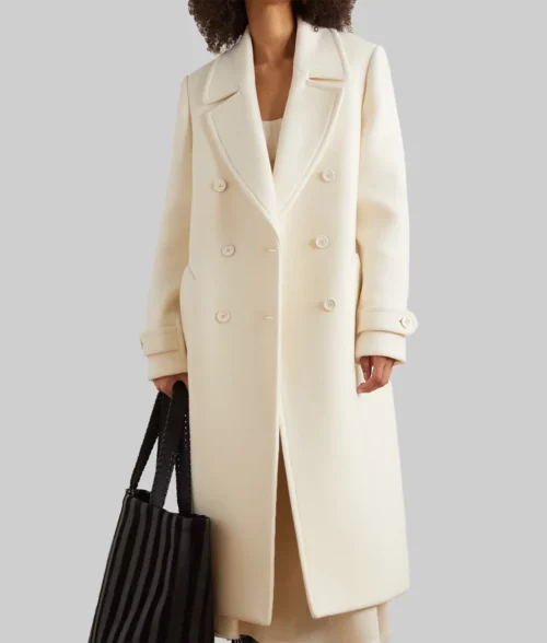 Julianne Hough Double Breasted Wool Coat - Julianne Hough Double Breasted Off White Wool Coat - Front View