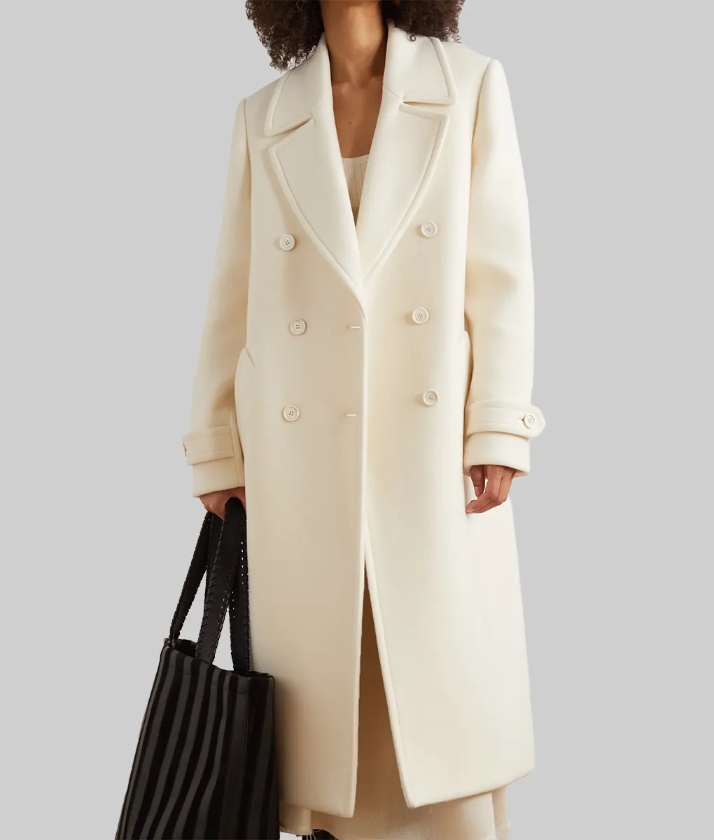 Julianne Hough Double Breasted Wool Coat - Julianne Hough Double Breasted Off White Wool Coat - Front View