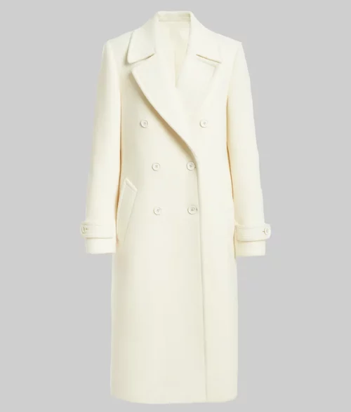 Julianne Hough Double Breasted Wool Coat - Julianne Hough Double Breasted Off White Wool Coat - Front View