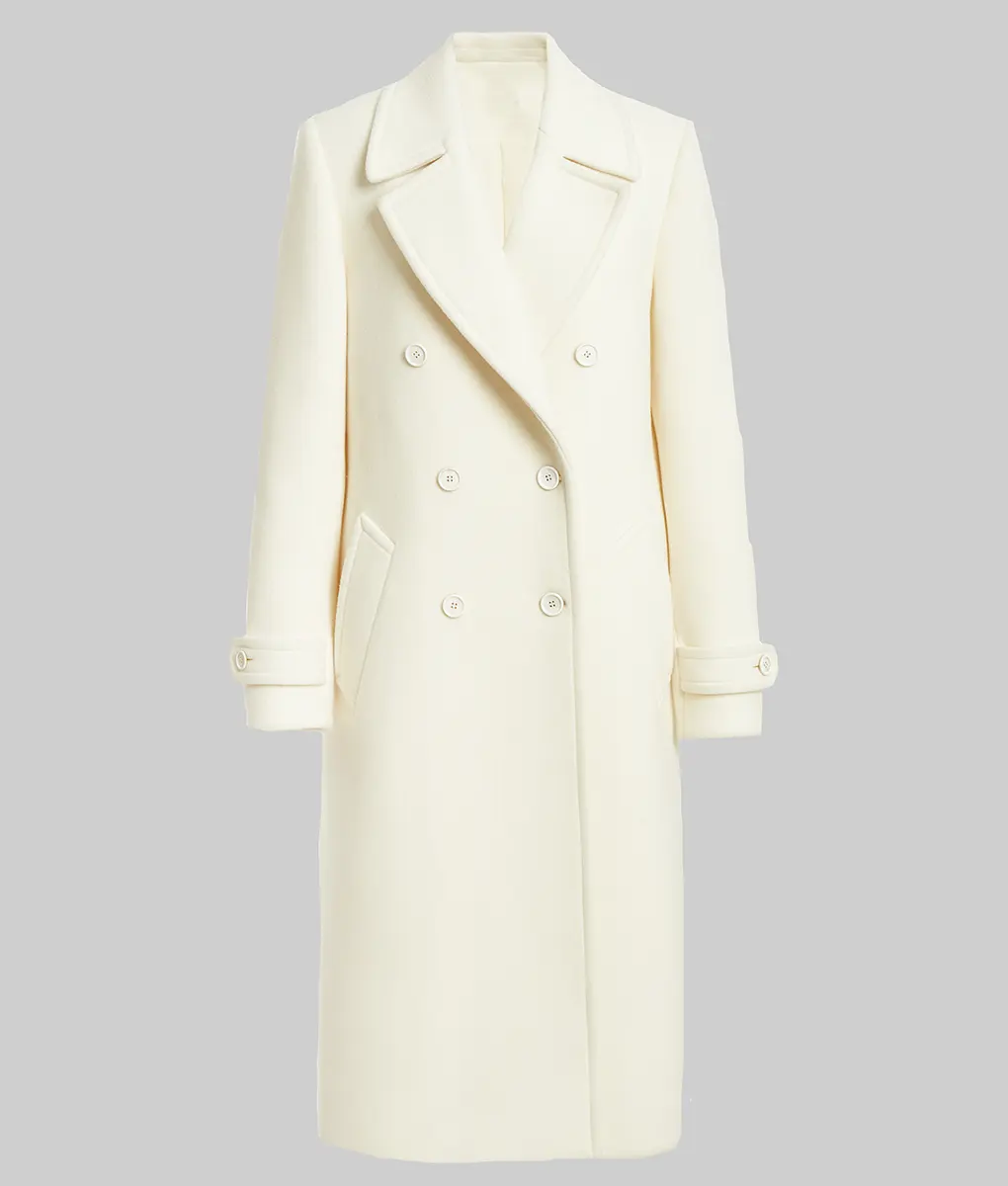 Julianne Hough Double Breasted Wool Coat - Julianne Hough Double Breasted Off White Wool Coat - Front View