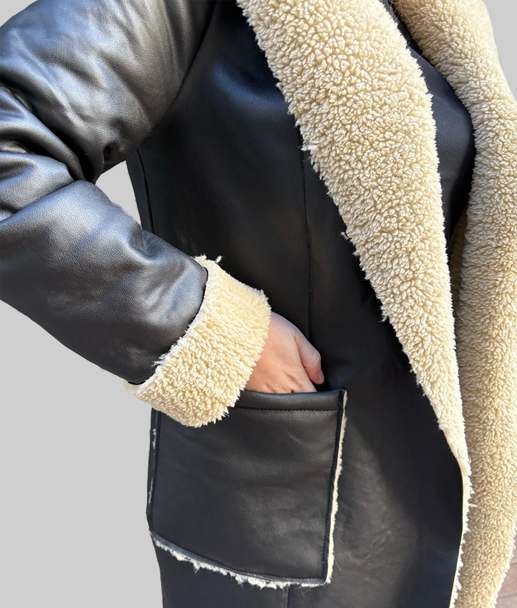 Katie Holmes Black Leather Hooded Coat