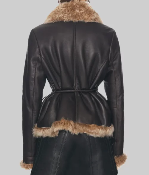 Sydney Sweeney Dark Brown Fur Jacket - Sydney Sweeney Dark Brown Leather Fur Jacket - Back View