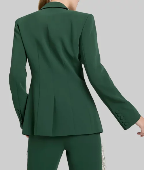The Voice Reba McEntire Fringe Embellished Blazer - The Voice S26 Reba McEntire Fringe Embellished Green Blazer - Back View