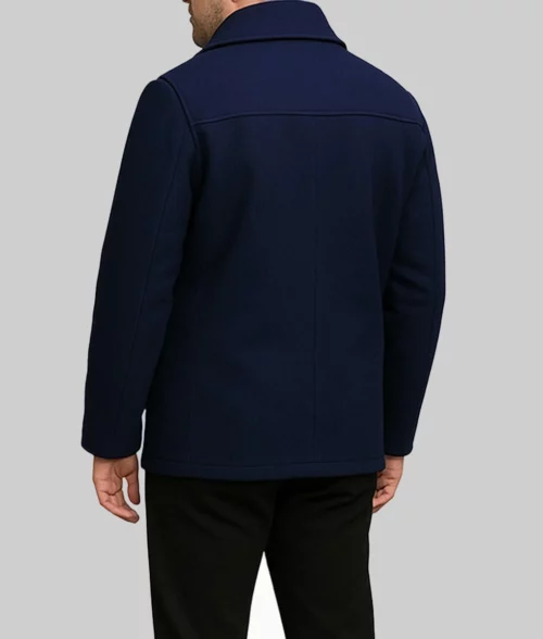 Tom Hardy Navy Blue Wool Pea Coat-BackView