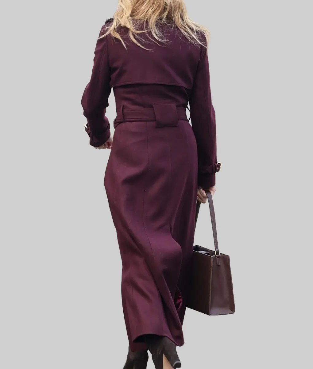 Amanda Holden Burgundy Trench Coat - Amanda Holden Burgundy Trench Coat - Back View
