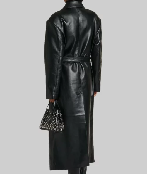 Anna Cathcart Black Leather Trench Coat - Anna Cathcart Black Leather Trench Coat - Back View
