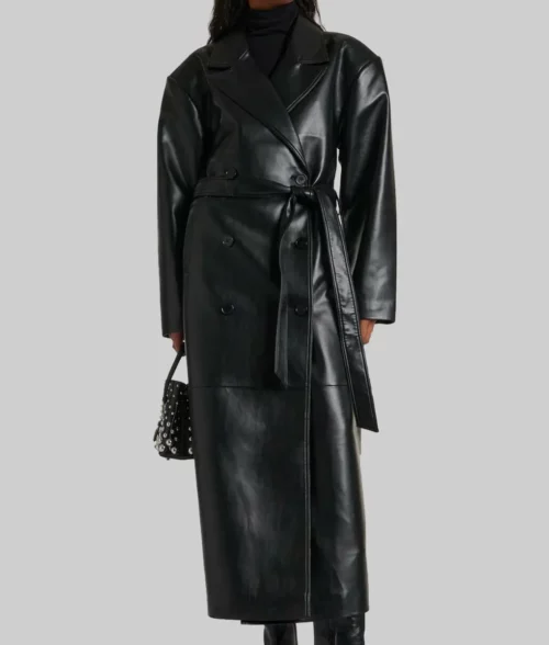 Anna Cathcart Black Leather Trench Coat - Anna Cathcart Black Leather Trench Coat - Side View