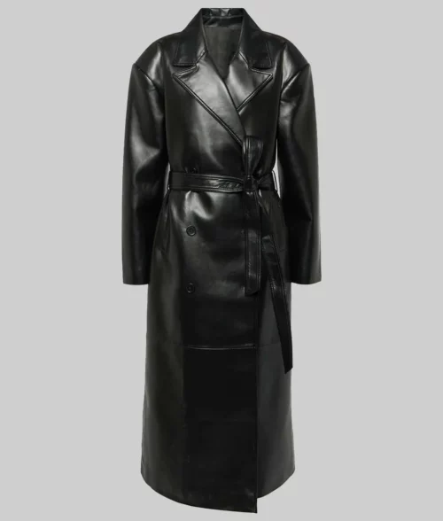 Anna Cathcart Black Leather Trench Coat - Anna Cathcart Black Leather Trench Coat - Front View
