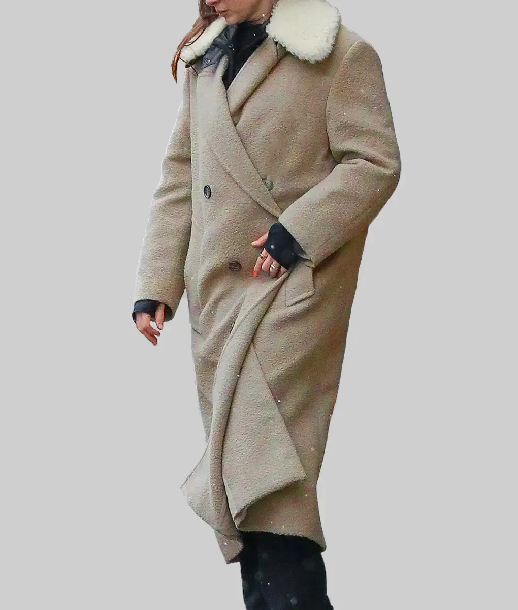 Anne Hathaway Wool Coat - Anne Hathaway Khaki Grey Wool Coat - Front View