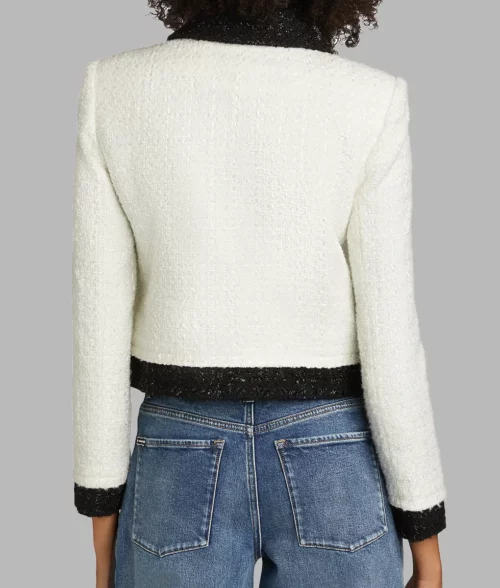 Ashley Roberts Off White Cropped Wool Jacket - Ashley Roberts Off White Cropped Wool Jacket - Back View