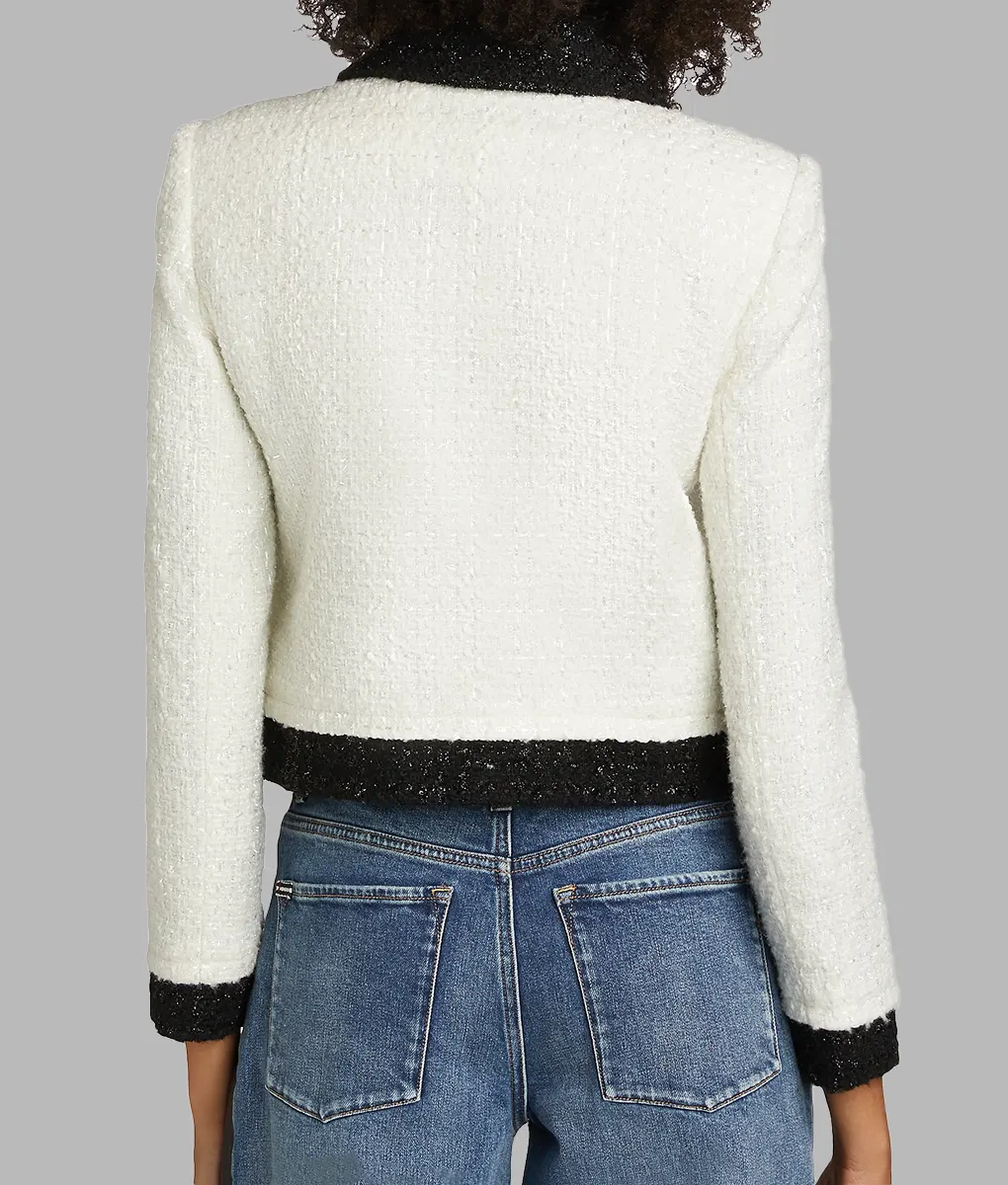 Ashley Roberts Off White Cropped Wool Jacket - Ashley Roberts Off White Cropped Wool Jacket - Back View