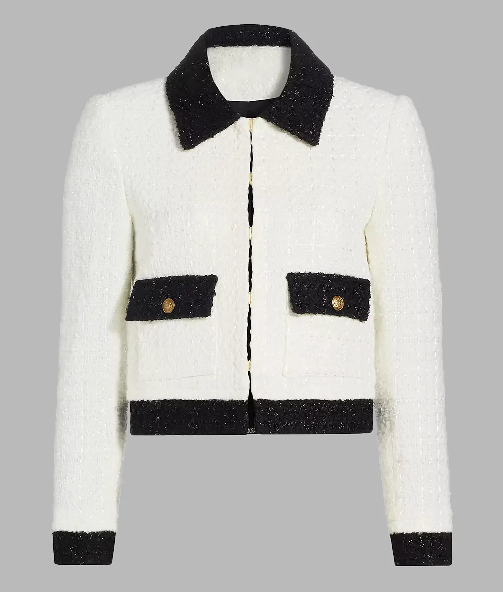 Ashley Roberts Off White Cropped Wool Jacket - Ashley Roberts Off White Cropped Wool Jacket - Front View
