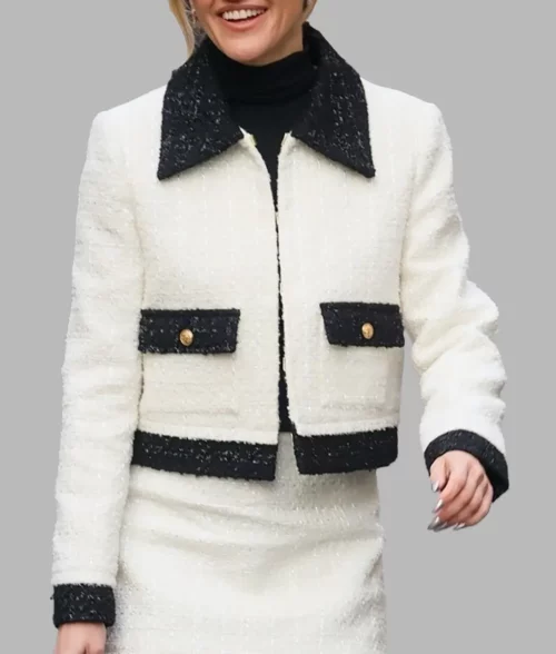 Ashley Roberts Off White Cropped Wool Jacket - Ashley Roberts Off White Cropped Wool Jacket - Celeb View