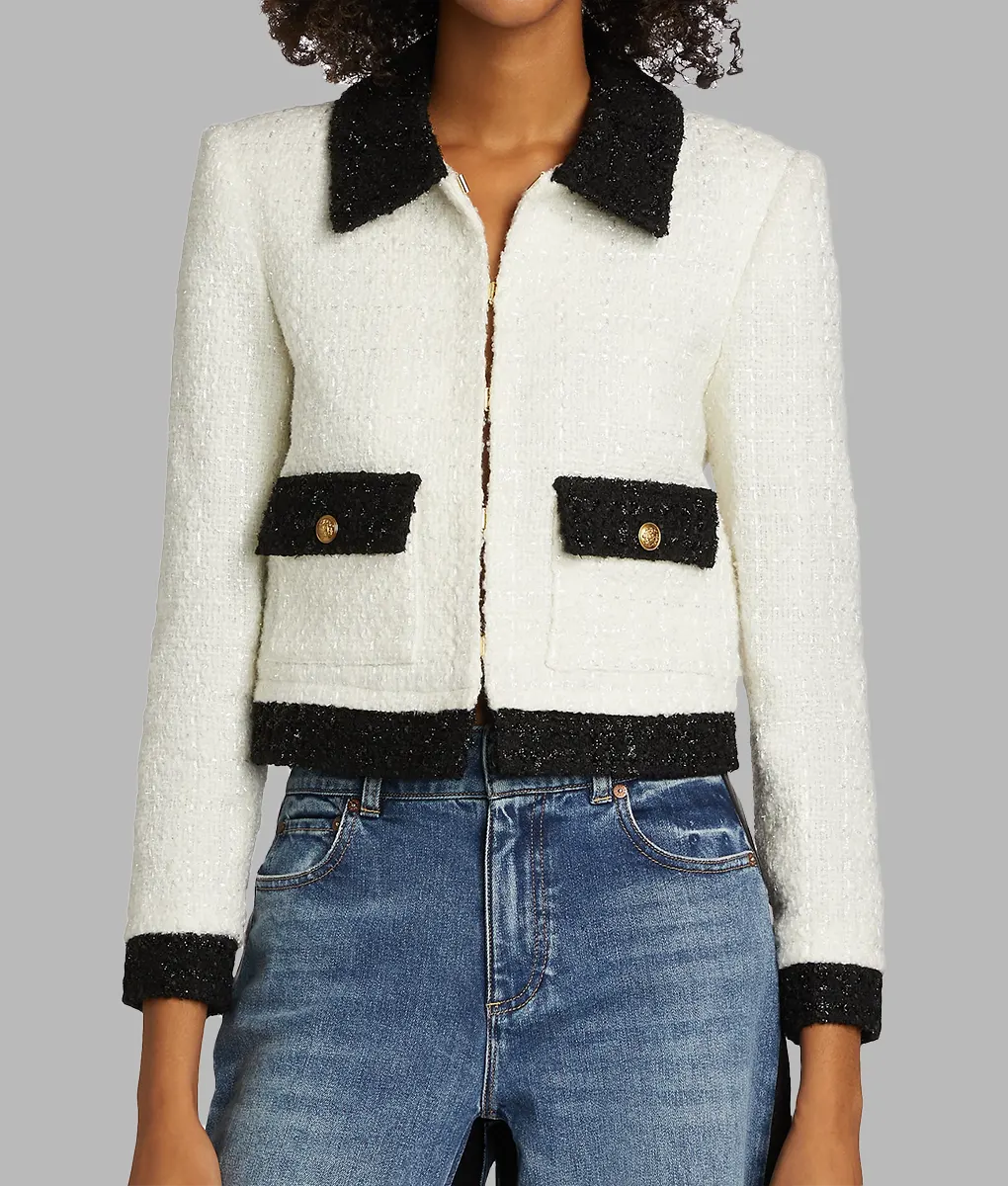 Ashley Roberts Off White Cropped Wool Jacket - Ashley Roberts Off White Cropped Wool Jacket - Front View