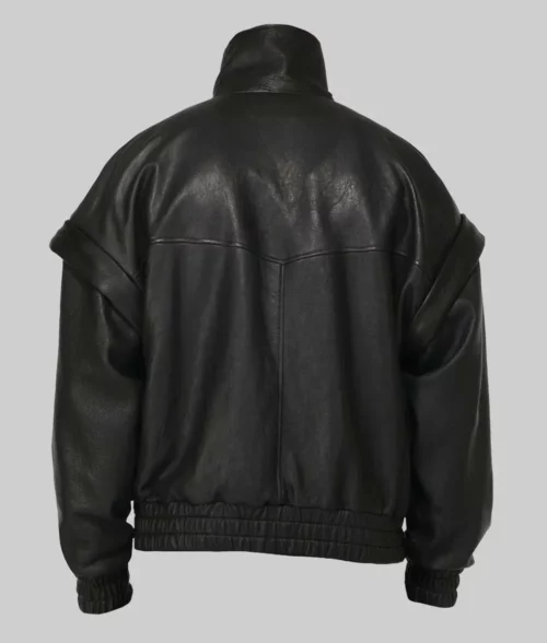 Bella Hadid Oversized Black Leather Jacket - Bella Hadid Oversized Black Leather Jacket - Back View