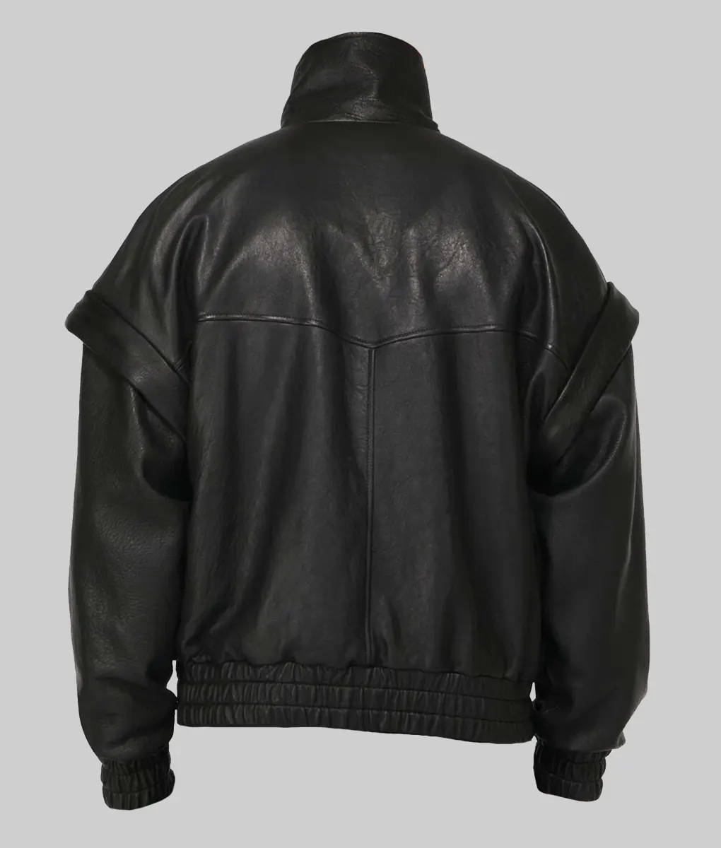 Bella Hadid Oversized Black Leather Jacket - Bella Hadid Oversized Black Leather Jacket - Back View