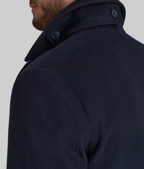 Bradley Cooper Wool Pea Coat - Bradley Cooper Navy Blue Wool Pea Coat - Shoulder View