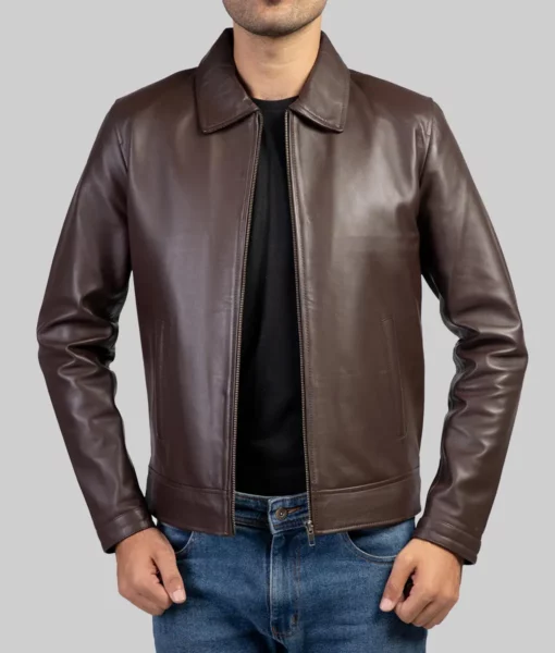 Harrison Men's Dark Brown Harrington Leather Jacket | Dark