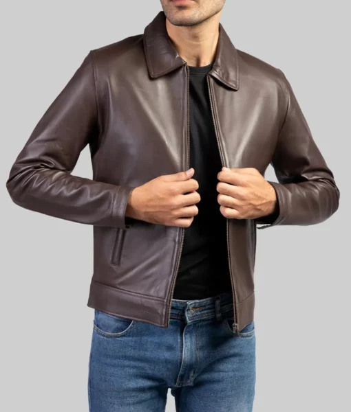 Bravo Men's Brown Harrington Leather Jacket Men's Classic Shirt Collar Brown Leather Jacket The Leather City