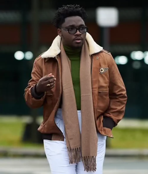 Major Men's Brown Shearling Military Leather Bomber Jacket