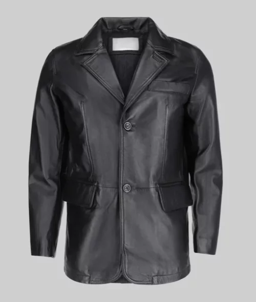 Carter Men's Smart Black Leather Car Coat | Two Button