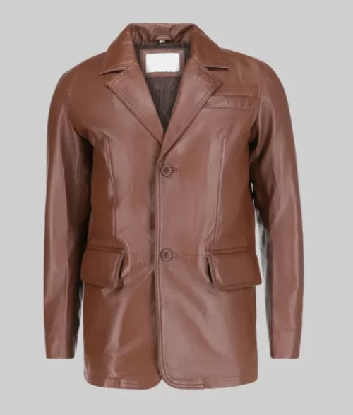 Carter Men’s Classic Brown Leather Car Coat Men's Brown Two Button Leather Coat