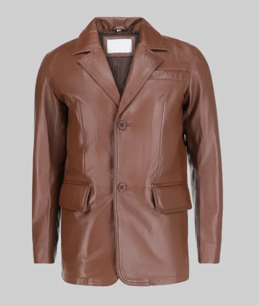 Carter Men’s Classic Brown Leather Car Coat Men's Brown Two Button Leather Coat