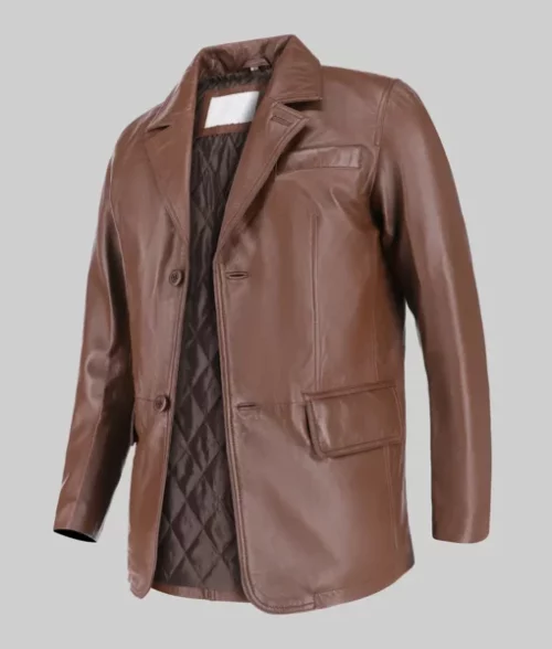 Carter Men’s Classic Brown Leather Car Coat Men's Brown Two Button Leather Coat