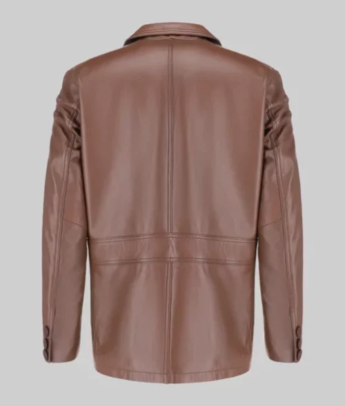 Carter Men’s Classic Brown Leather Car Coat Men's Brown Two Button Leather Coat