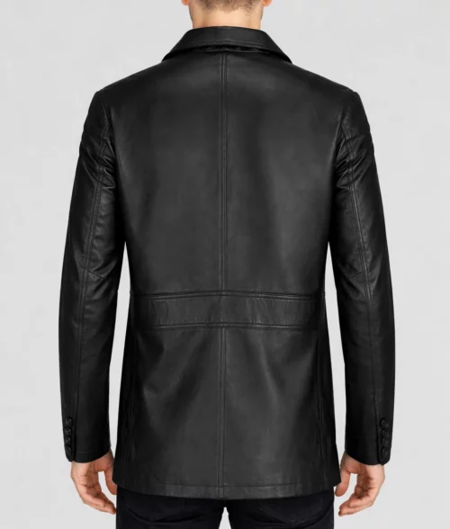 Carter Men’s Smart Black Leather Car Coat - Back