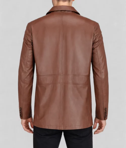 Carter Men’s Smart Brown Leather Car Coat - Back