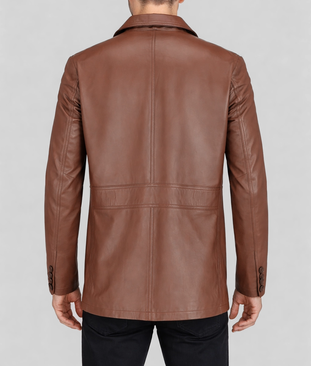 Carter Men’s Smart Brown Leather Car Coat - Back