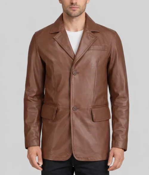 Carter Men’s Smart Brown Leather Car Coat - Front
