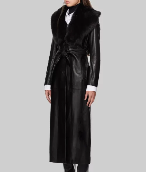 Charli D’amelo Black Leather Trench Coat - Charli D’amelo Tonight Show Black Leather Trench Coat - Left View